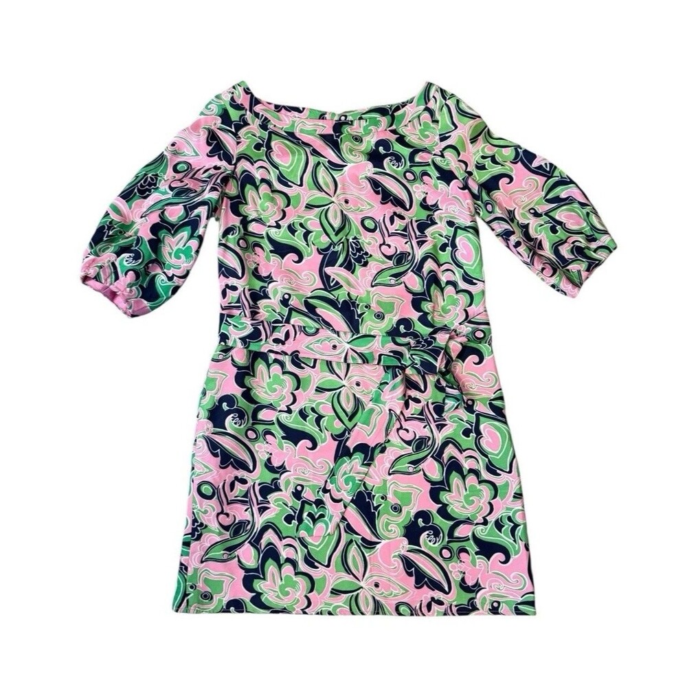 Lilly Pulitzer Lime Green and Pink Retro Belted Dress‎ Women’s Sz 4